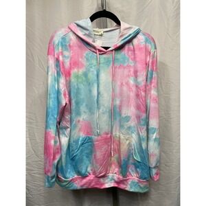 Avery Apparel Company Tie Dye Hoodie Pink Blue Green Women's Sweatshirt